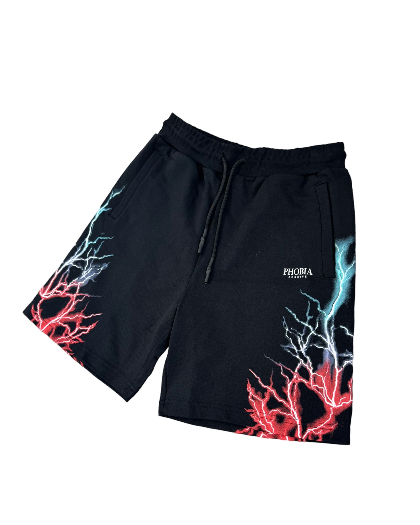 Phobia Shorts Nero con Fulmini Blu e Rossi