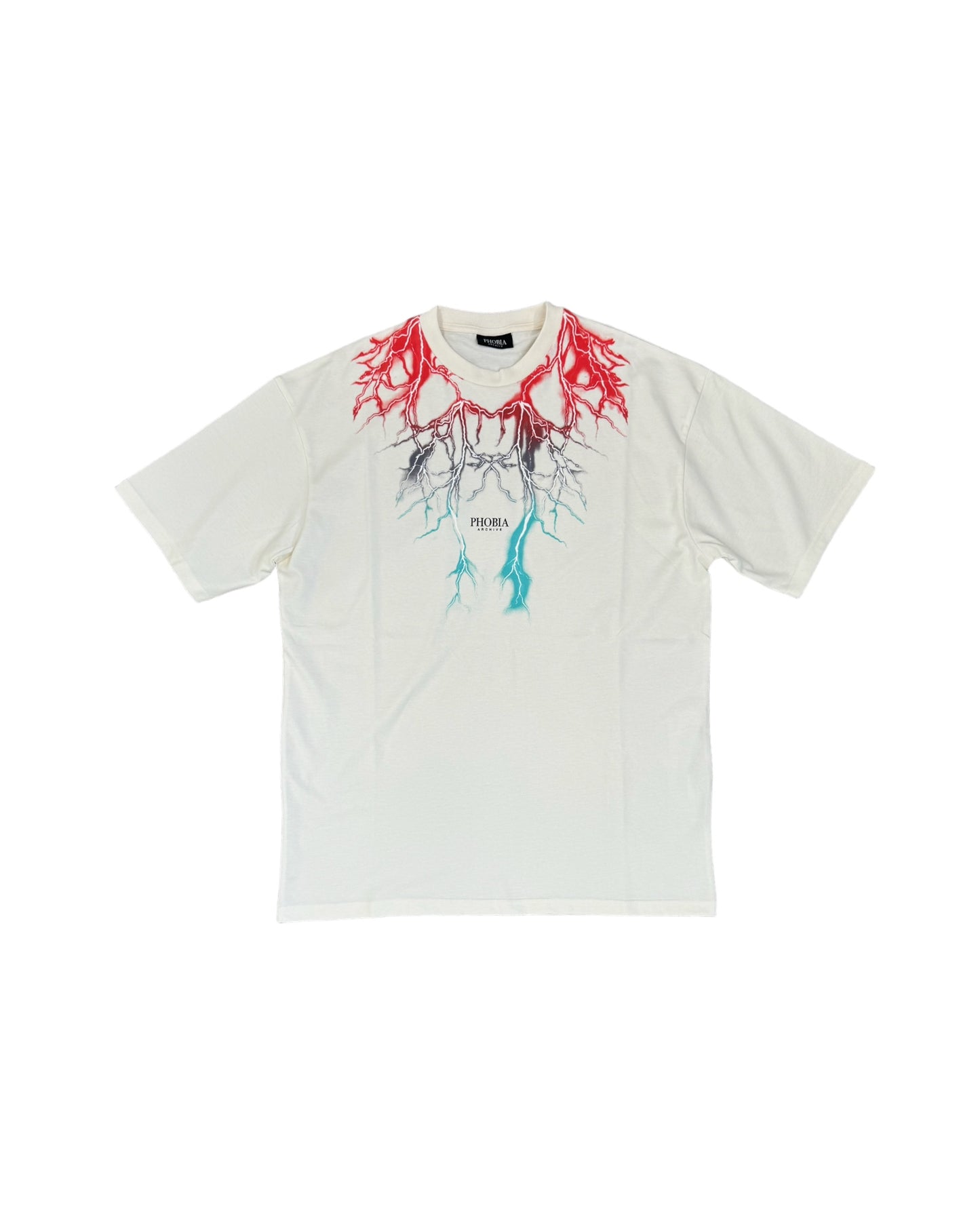 Phobia T-shirt Bianca con Fulmini Rosso-Blue