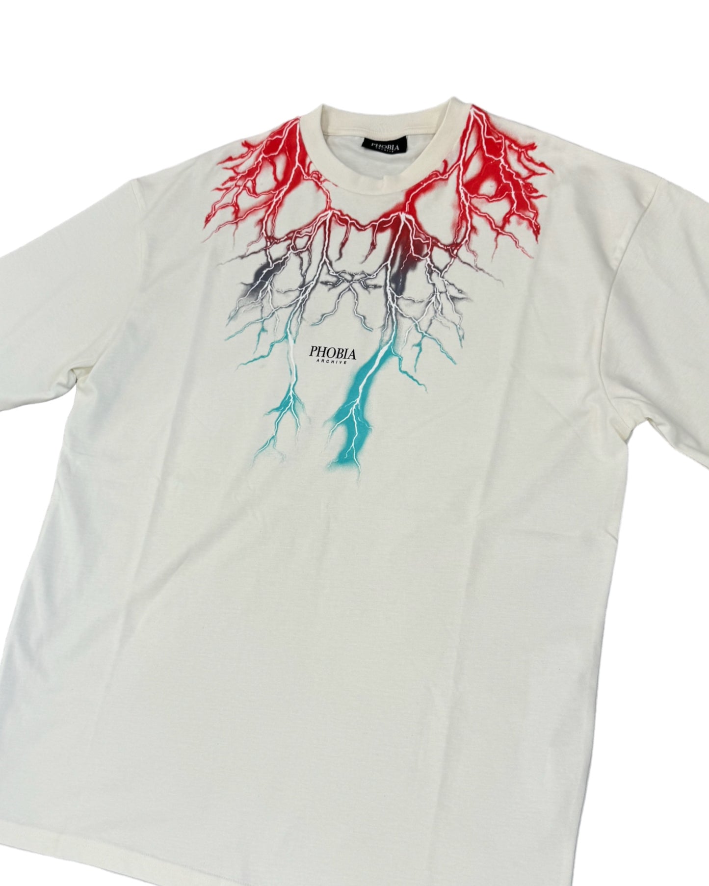 Phobia T-shirt Bianca con Fulmini Rosso-Blue