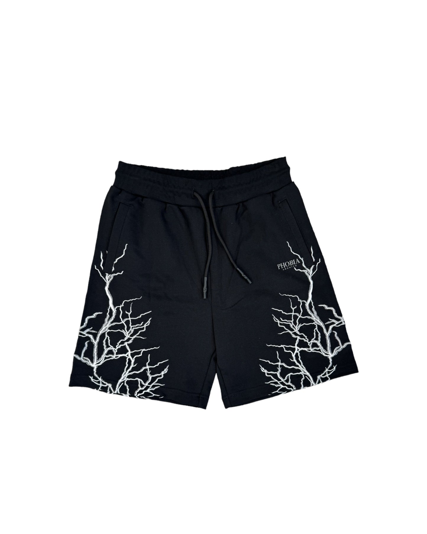 Phobia Shorts Nero con Fulmini Ricamati