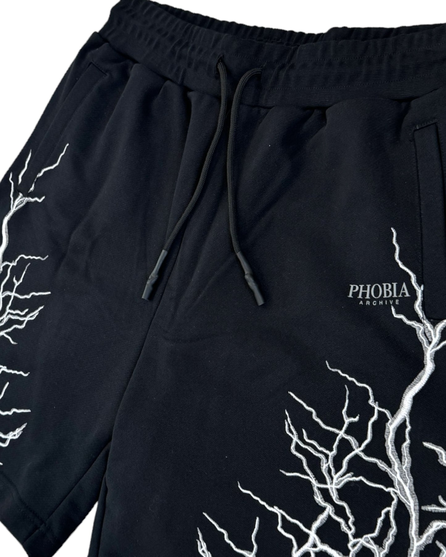 Phobia Shorts Nero con Fulmini Ricamati