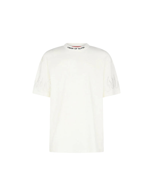 Vision of Super T-Shirt Con Fiamme Bianche Ricamate