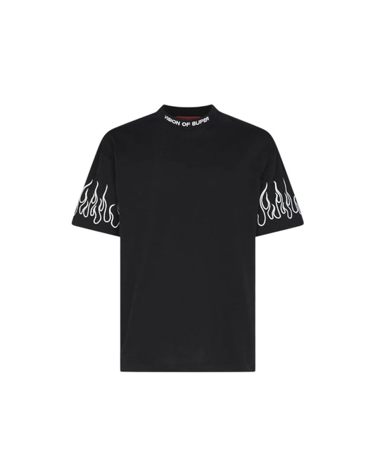 Vision of Super T-Shirt Con Fiamme Bianche Ricamate