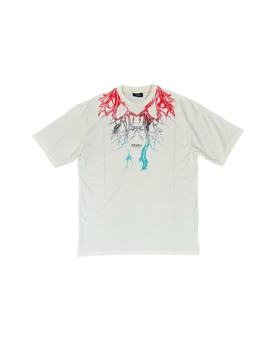 Phobia T-shirt Bianca con Fulmini Rosso-Blue