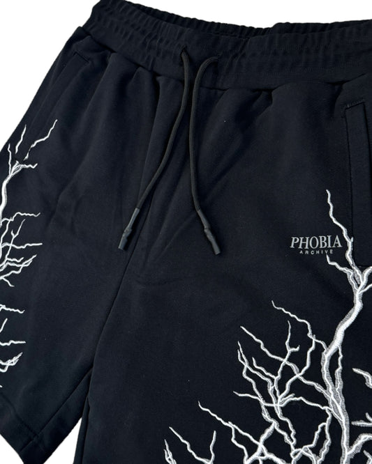 Phobia Shorts Nero con Fulmini Ricamati